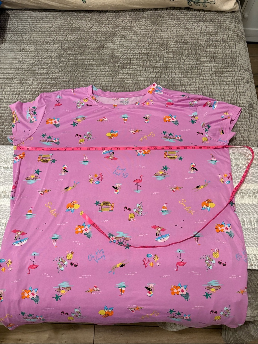 Joyspun Women's Short Sleeve Sleep Shirt with Pockets in Tropical Pink, 2X-3X - Picture 6 of 6